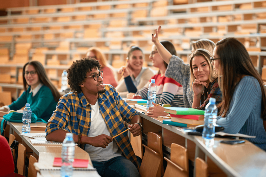 Diverse group of students in a Texas university classroom