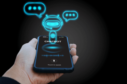 Virtual assistant chatbot on smartphone screen.