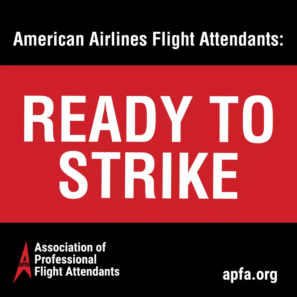 American Airlines flight attendants ready to strike banner