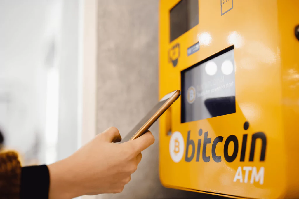 Bitcoin ATM machine in a modern city