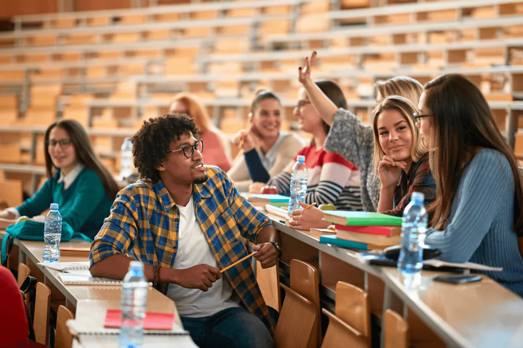Diverse group of students in a Texas university classroom