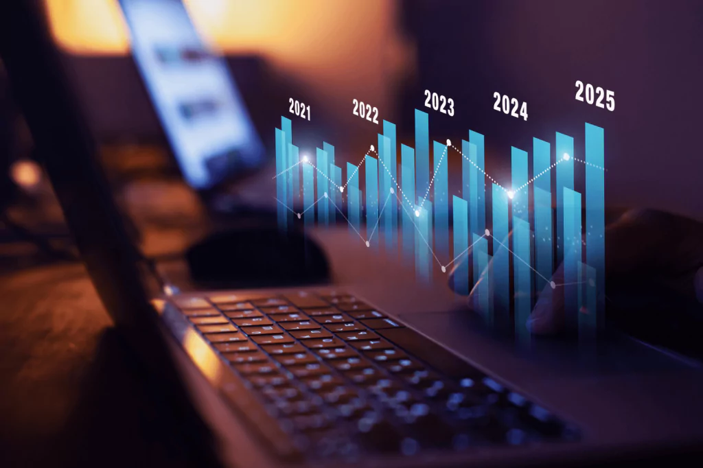 Graph showing financial trends from 2021 to 2025