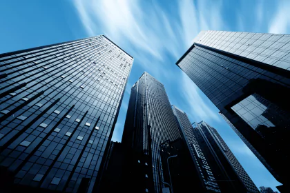 Modern office buildings representing the corporate presence of JPMorgan Chase