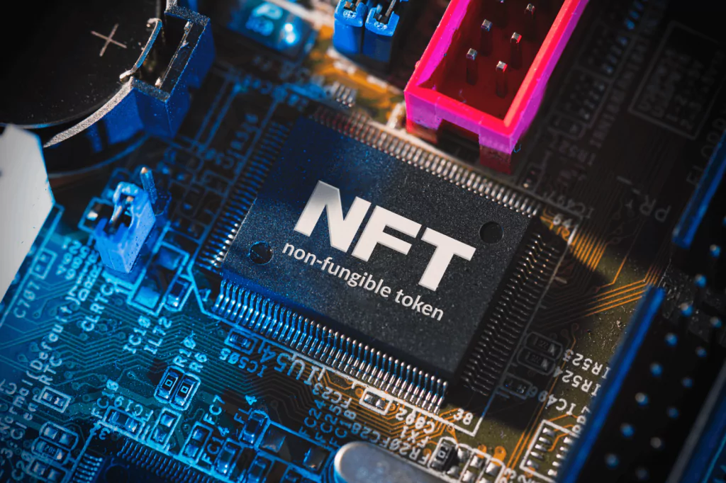 NFT chip representing the integration of non-fungible tokens in technology