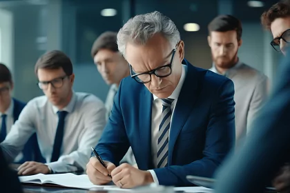 Bank executives in a strategic meeting
