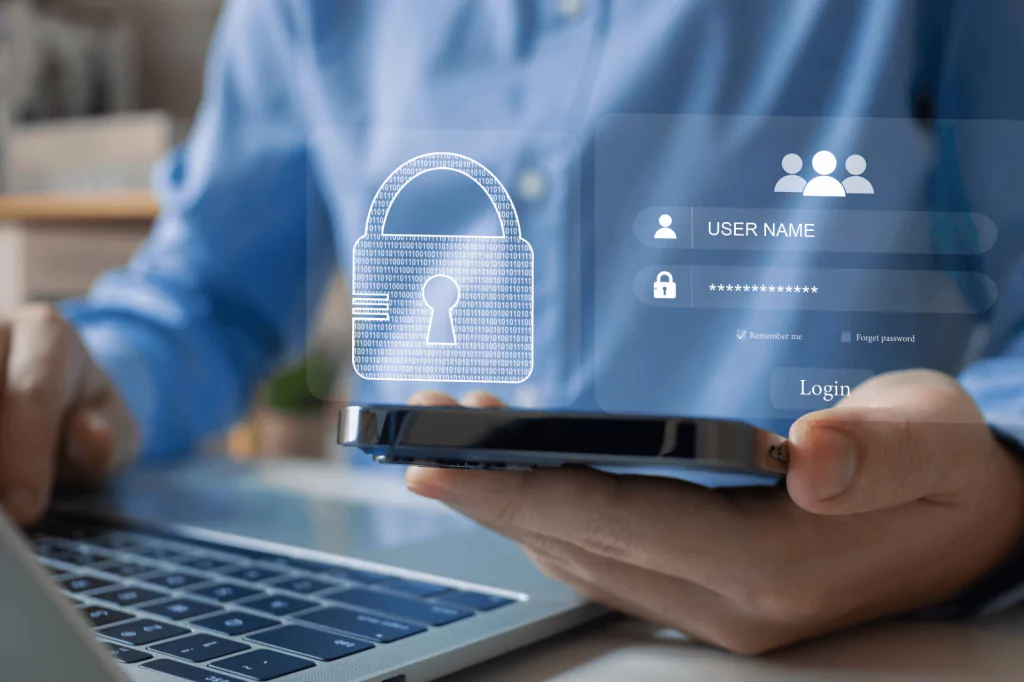 A person logging into an account with a secure login interface.