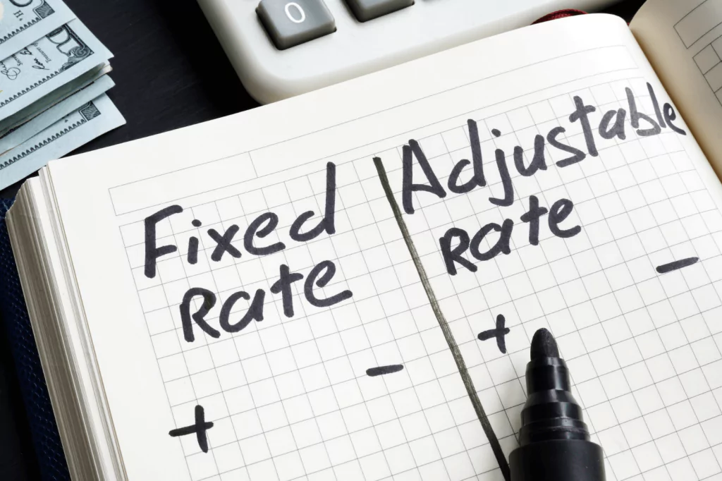 Notebook showing a comparison between fixed and adjustable mortgage rates